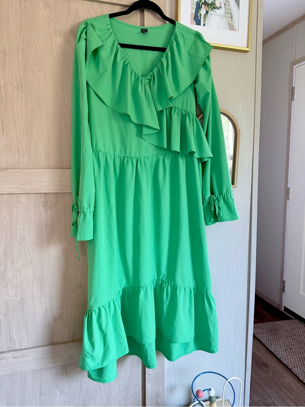 Green Ruffle-Trim Dress